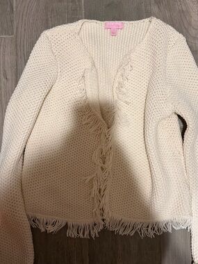 Lilly Pulitzer Cream Fringe Open-Front Cardigan